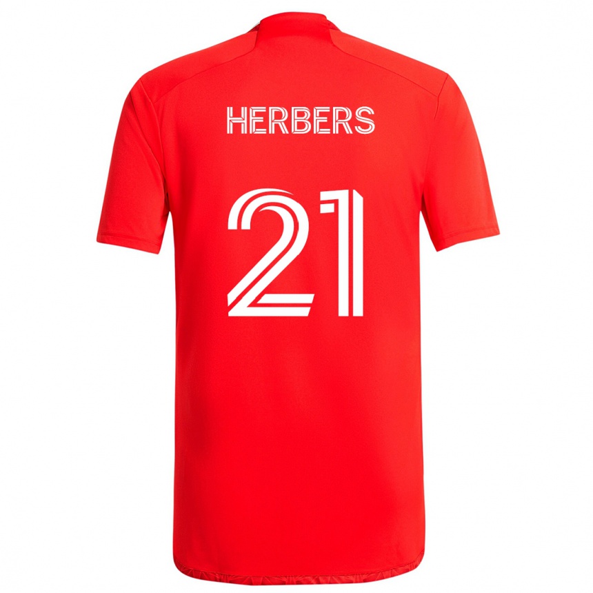 Niño Fútbol Camiseta Fabian Herbers #21 Rojo Blanco 1ª Equipación 2024/25 Argentina