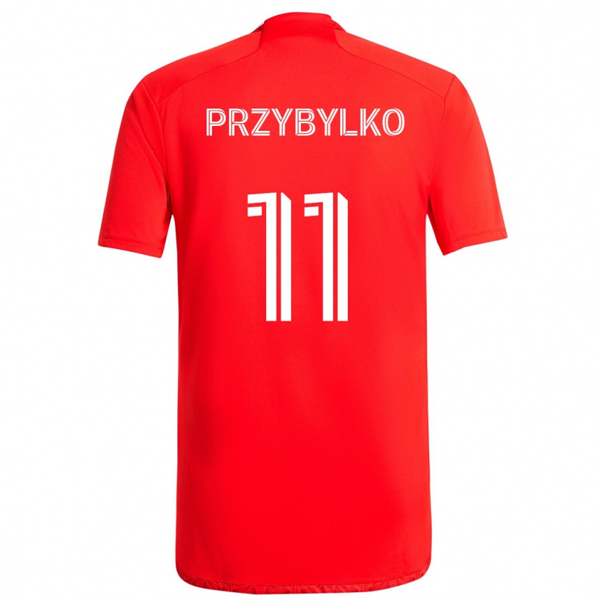 Niño Fútbol Camiseta Kacper Przybylko #11 Rojo Blanco 1ª Equipación 2024/25 Argentina