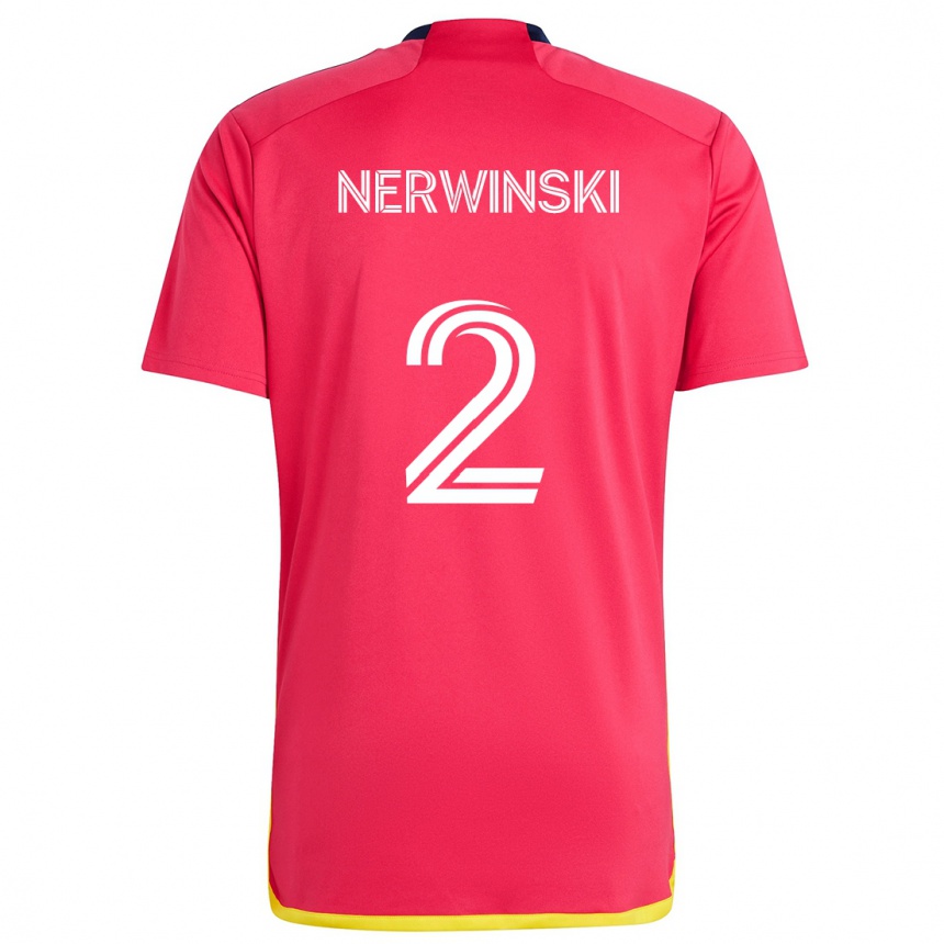 Niño Fútbol Camiseta Jake Nerwinski #2 Rojo Azul 1ª Equipación 2024/25 Argentina