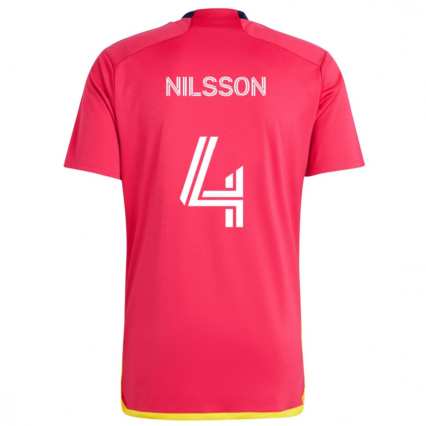 Niño Fútbol Camiseta Joakim Nilsson #4 Rojo Azul 1ª Equipación 2024/25 Argentina