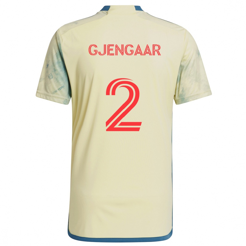 Niño Fútbol Camiseta Dennis Gjengaar #2 Amarillo Rojo Azul 1ª Equipación 2024/25 Argentina