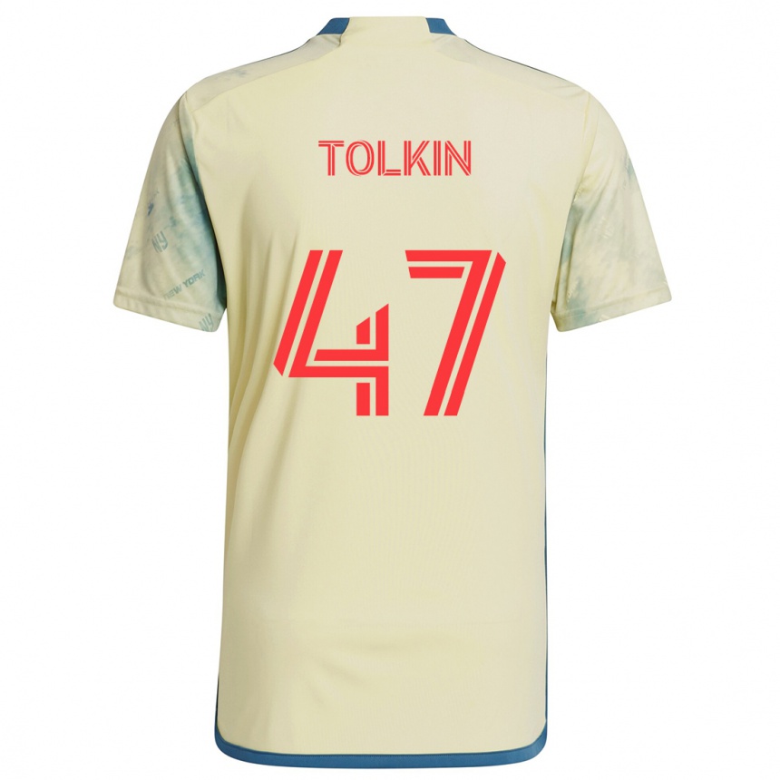 Niño Fútbol Camiseta John Tolkin #47 Amarillo Rojo Azul 1ª Equipación 2024/25 Argentina