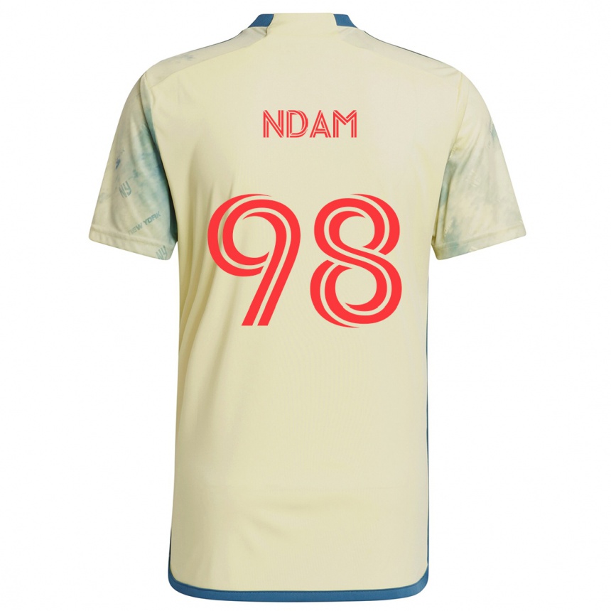 Niño Fútbol Camiseta Hassan Ndam #98 Amarillo Rojo Azul 1ª Equipación 2024/25 Argentina