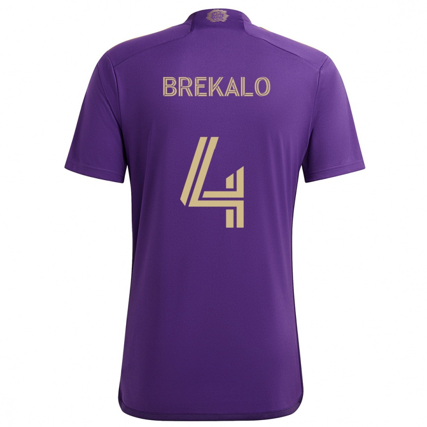 Niño Fútbol Camiseta David Brekalo #4 Púrpura Amarillo 1ª Equipación 2024/25 Argentina