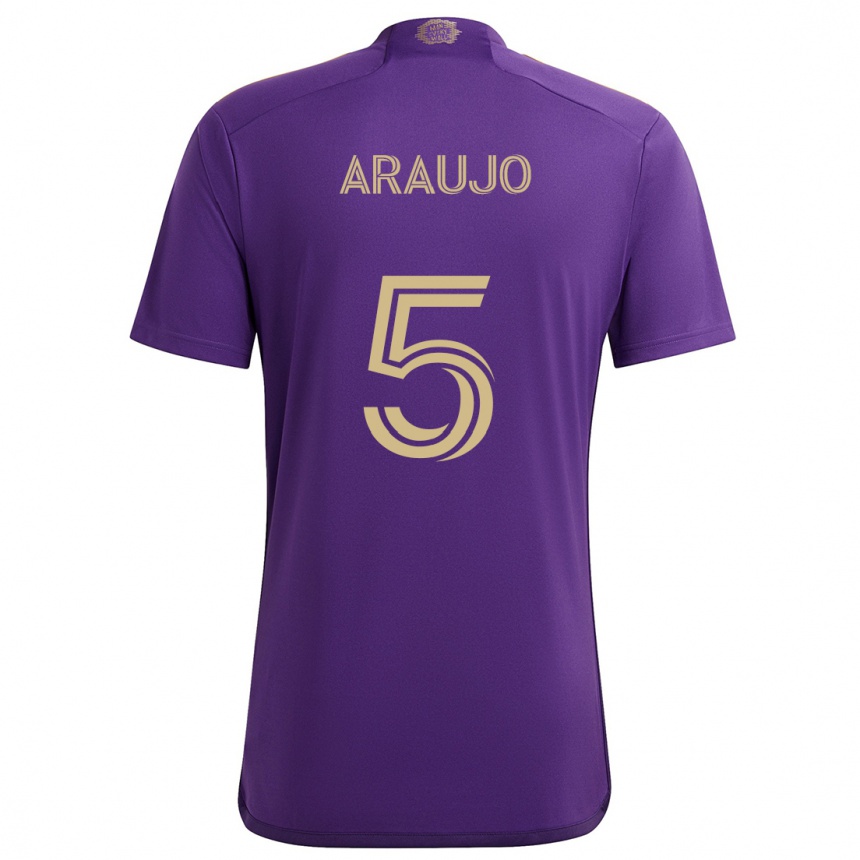 Niño Fútbol Camiseta César Araújo #5 Púrpura Amarillo 1ª Equipación 2024/25 Argentina