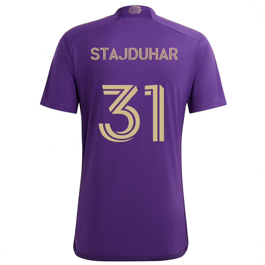 Niño Fútbol Camiseta Mason Stajduhar #31 Púrpura Amarillo 1ª Equipación 2024/25 Argentina