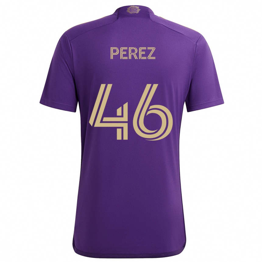 Niño Fútbol Camiseta Franco Pérez #46 Púrpura Amarillo 1ª Equipación 2024/25 Argentina