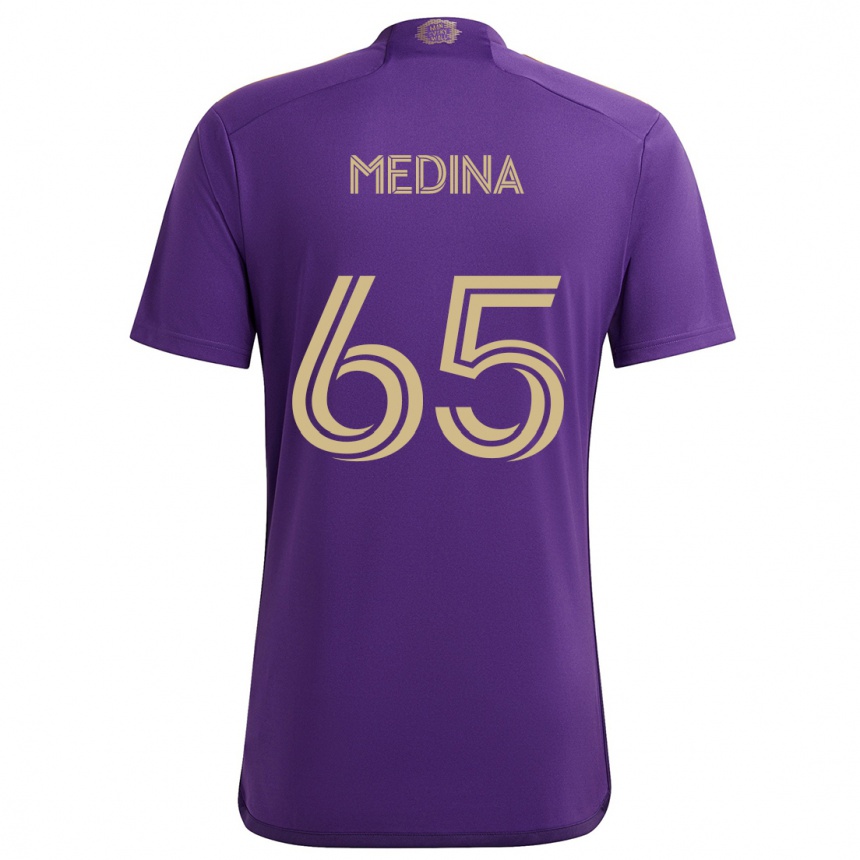 Niño Fútbol Camiseta Cristian Medina #65 Púrpura Amarillo 1ª Equipación 2024/25 Argentina