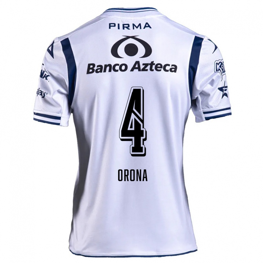 Niño Fútbol Camiseta Efraín Orona #4 Blanco Azul Marino 1ª Equipación 2024/25 Argentina