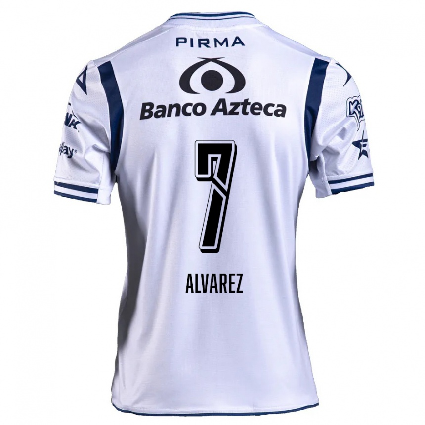 Niño Fútbol Camiseta Daniel Álvarez #7 Blanco Azul Marino 1ª Equipación 2024/25 Argentina