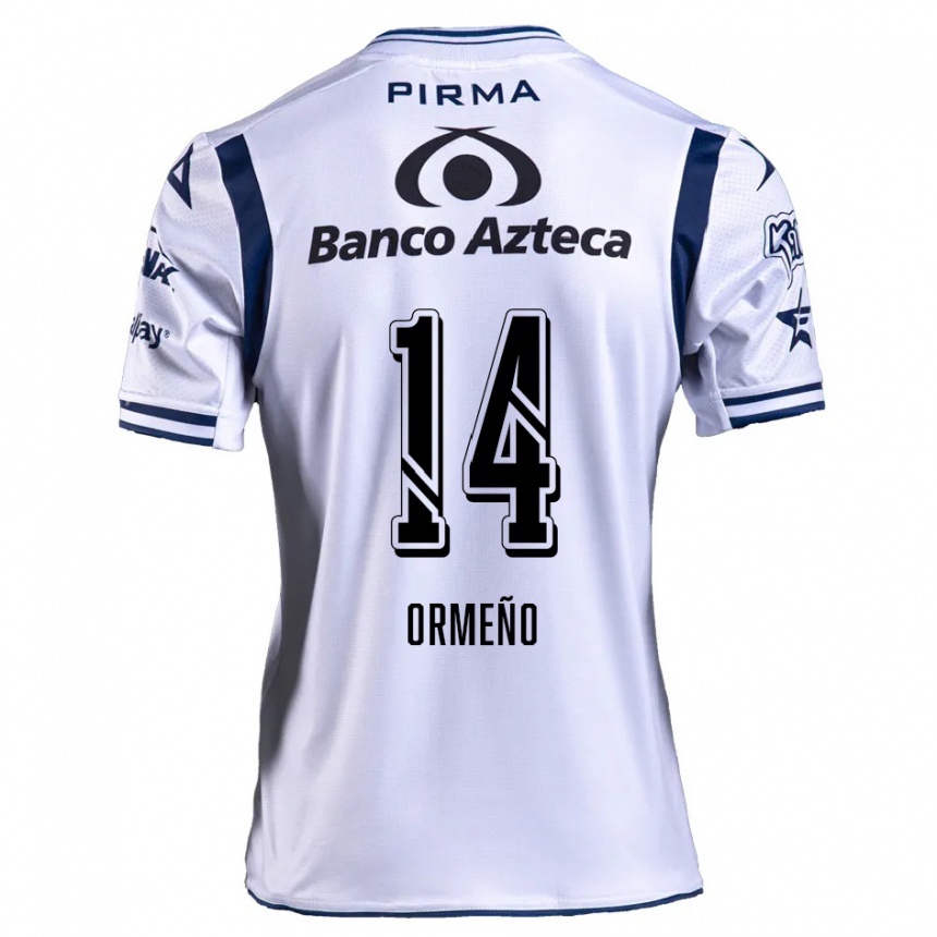 Niño Fútbol Camiseta Santiago Ormeño #14 Blanco Azul Marino 1ª Equipación 2024/25 Argentina