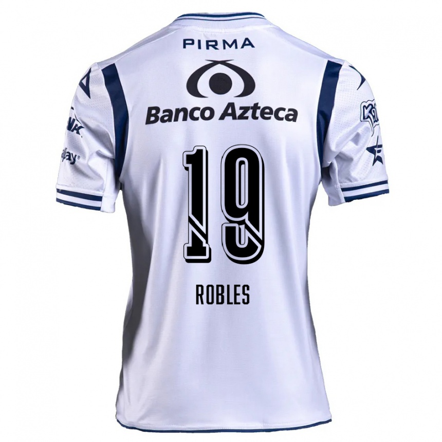 Niño Fútbol Camiseta Ángel Robles #19 Blanco Azul Marino 1ª Equipación 2024/25 Argentina