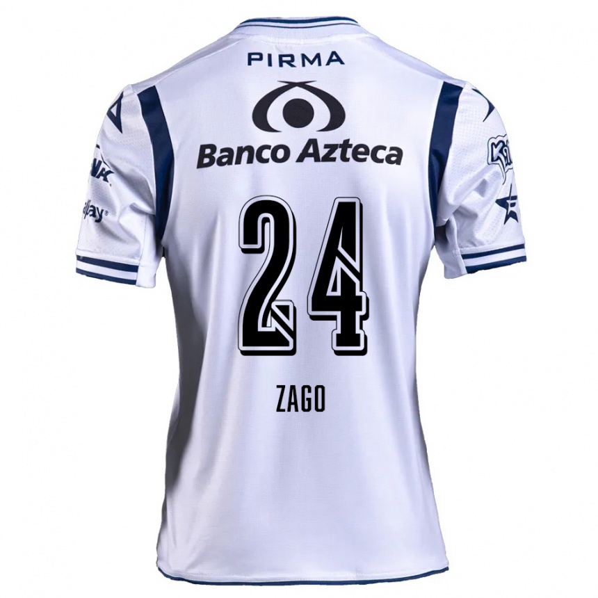 Niño Fútbol Camiseta Diego Zago #24 Blanco Azul Marino 1ª Equipación 2024/25 Argentina