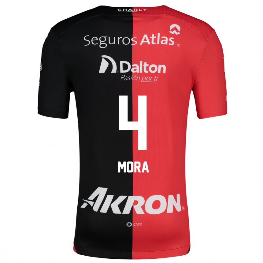 Niño Fútbol Camiseta Adrián Mora #4 Negro Rojo 1ª Equipación 2024/25 Argentina