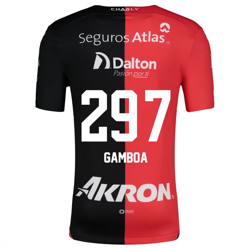 Niño Fútbol Camiseta Luis Gamboa #297 Negro Rojo 1ª Equipación 2024/25 Argentina