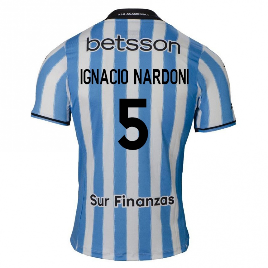 Niño Fútbol Camiseta Juan Ignacio Nardoni #5 Azul Blanco Negro 1ª Equipación 2024/25 Argentina