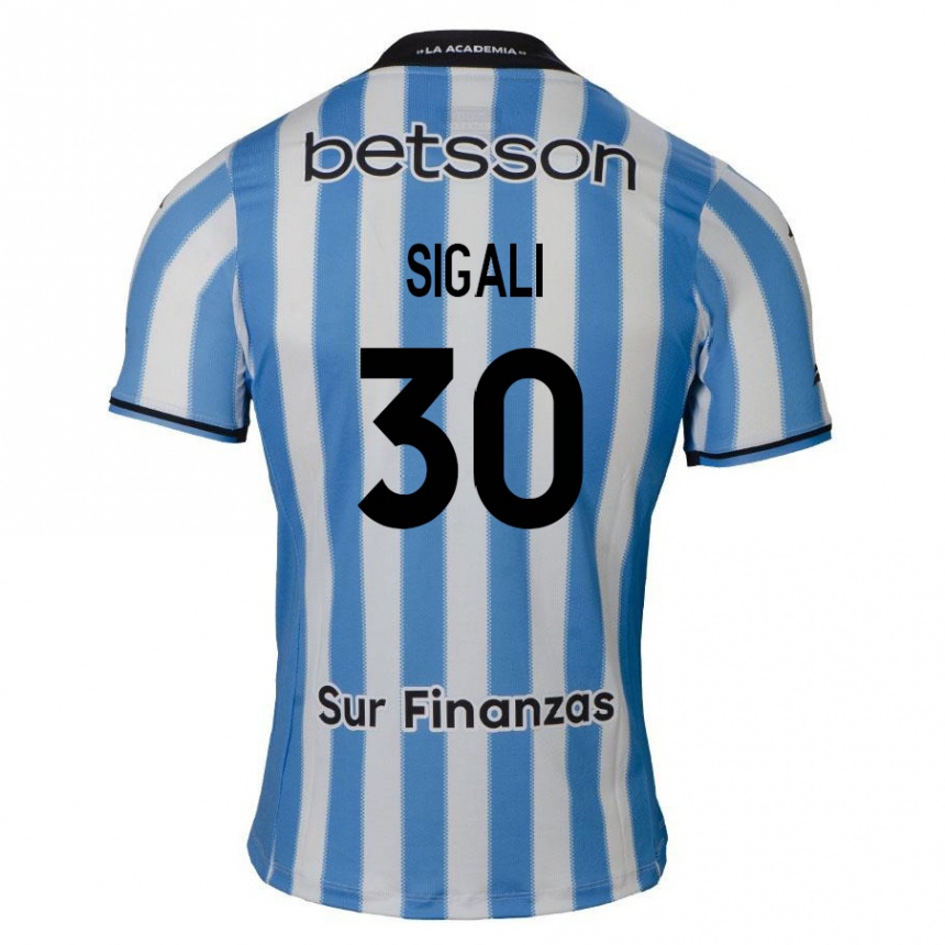 Niño Fútbol Camiseta Leonardo Sigali #30 Azul Blanco Negro 1ª Equipación 2024/25 Argentina