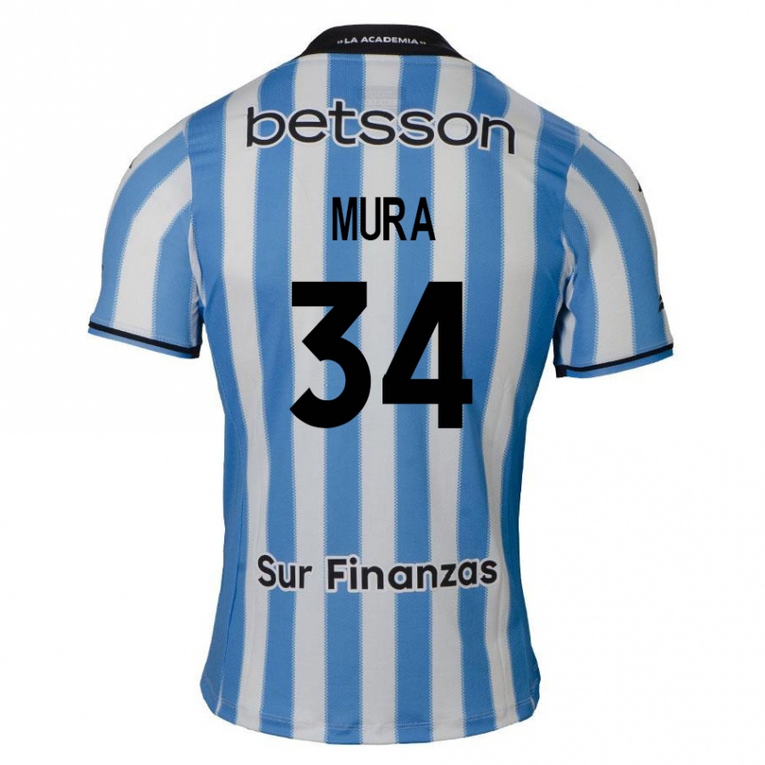 Niño Fútbol Camiseta Facundo Mura #34 Azul Blanco Negro 1ª Equipación 2024/25 Argentina