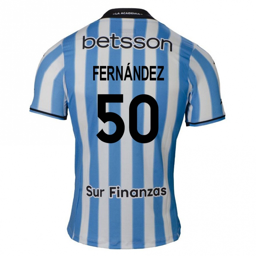 Niño Fútbol Camiseta Román Fernández #50 Azul Blanco Negro 1ª Equipación 2024/25 Argentina