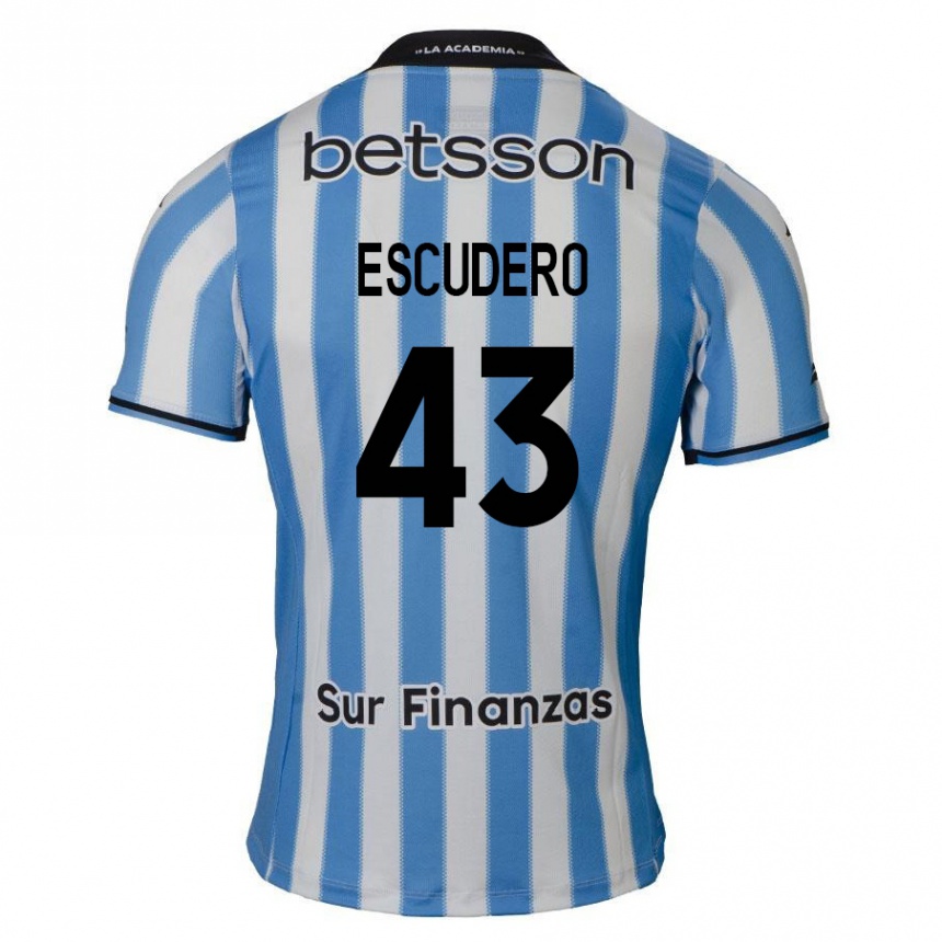 Niño Fútbol Camiseta Gonzalo Escudero #43 Azul Blanco Negro 1ª Equipación 2024/25 Argentina