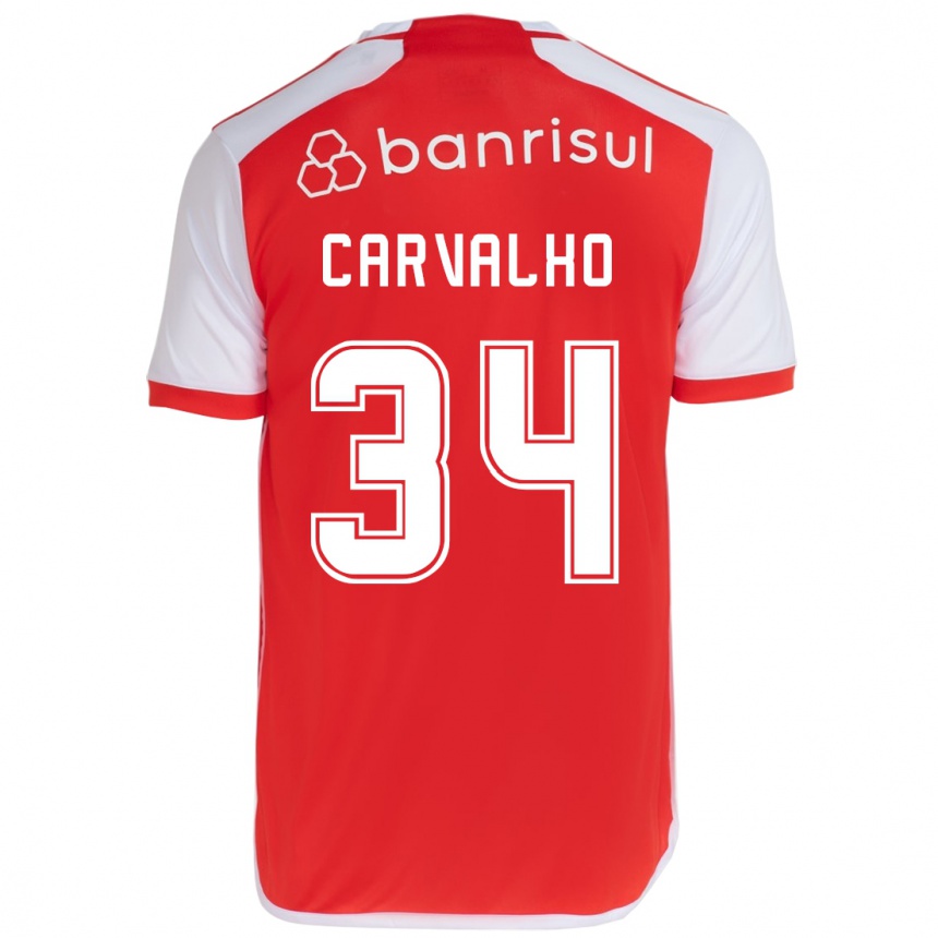 Niño Fútbol Camiseta Gabriel Carvalho #34 Rojo Blanco 1ª Equipación 2024/25 Argentina