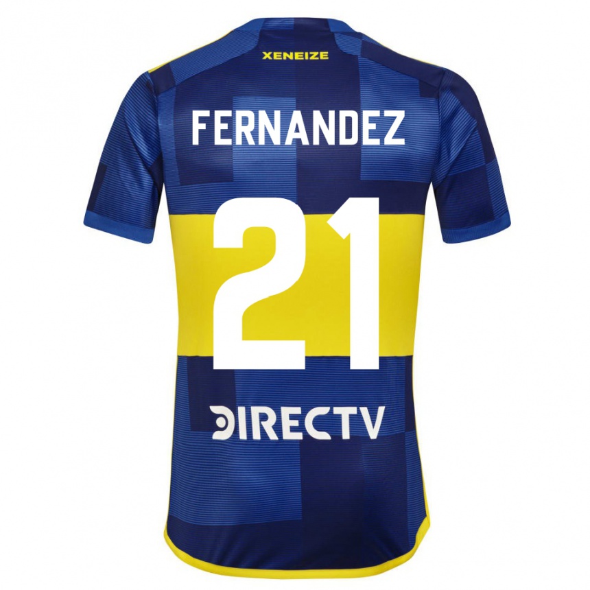 Niño Fútbol Camiseta Ezequiel Fernández #21 Azul Amarillo 1ª Equipación 2024/25 Argentina