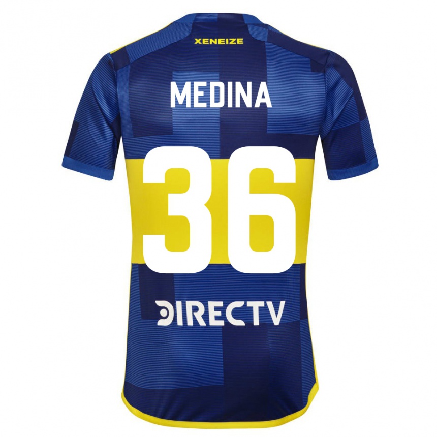 Niño Fútbol Camiseta Cristian Medina #36 Azul Amarillo 1ª Equipación 2024/25 Argentina