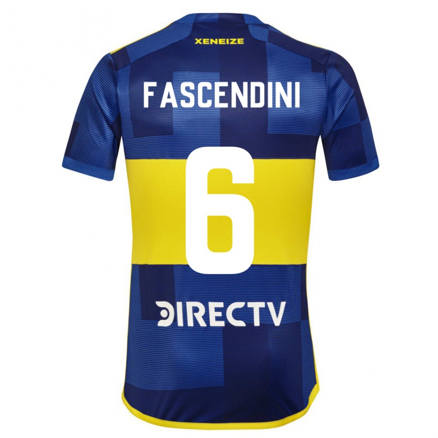 Niño Fútbol Camiseta Valentin Fascendini #6 Azul Amarillo 1ª Equipación 2024/25 Argentina