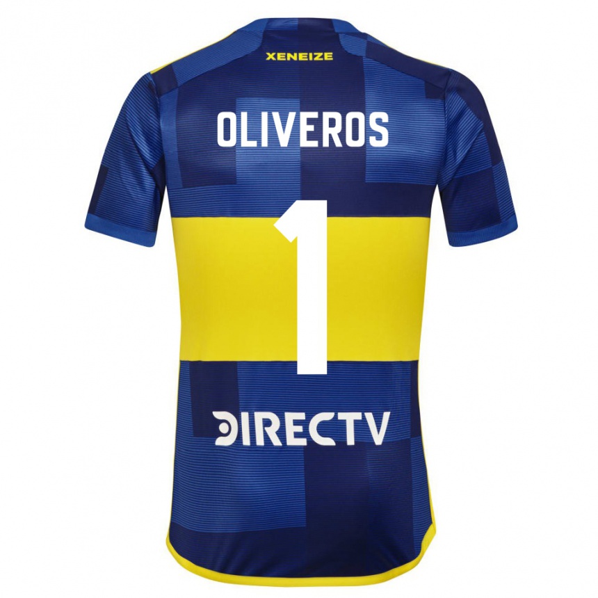 Niño Fútbol Camiseta Laurina Oliveros #1 Azul Amarillo 1ª Equipación 2024/25 Argentina