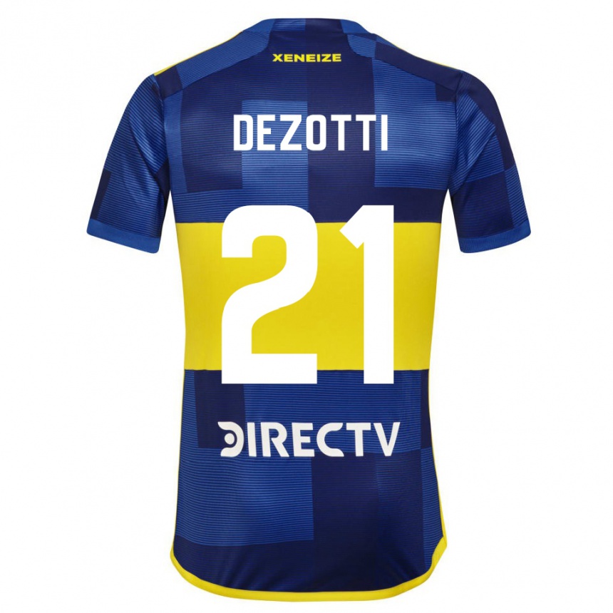 Niño Fútbol Camiseta Martina Dezotti #21 Azul Amarillo 1ª Equipación 2024/25 Argentina