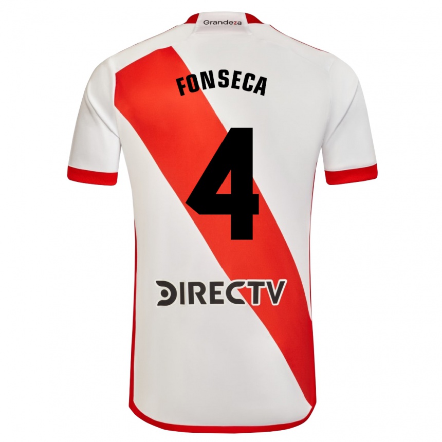 Niño Fútbol Camiseta Nicolás Fonseca #4 Blanco Rojo 1ª Equipación 2024/25 Argentina