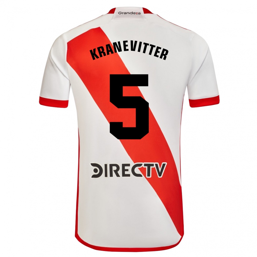 Niño Fútbol Camiseta Matías Kranevitter #5 Blanco Rojo 1ª Equipación 2024/25 Argentina