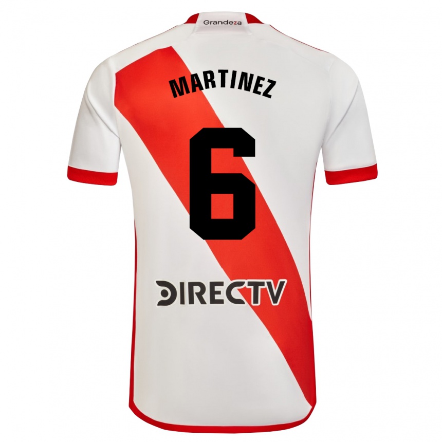 Niño Fútbol Camiseta David Martínez #6 Blanco Rojo 1ª Equipación 2024/25 Argentina