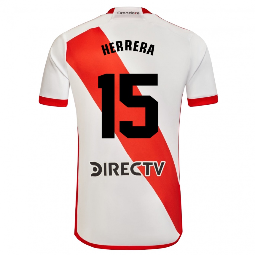 Niño Fútbol Camiseta Andrés Herrera #15 Blanco Rojo 1ª Equipación 2024/25 Argentina