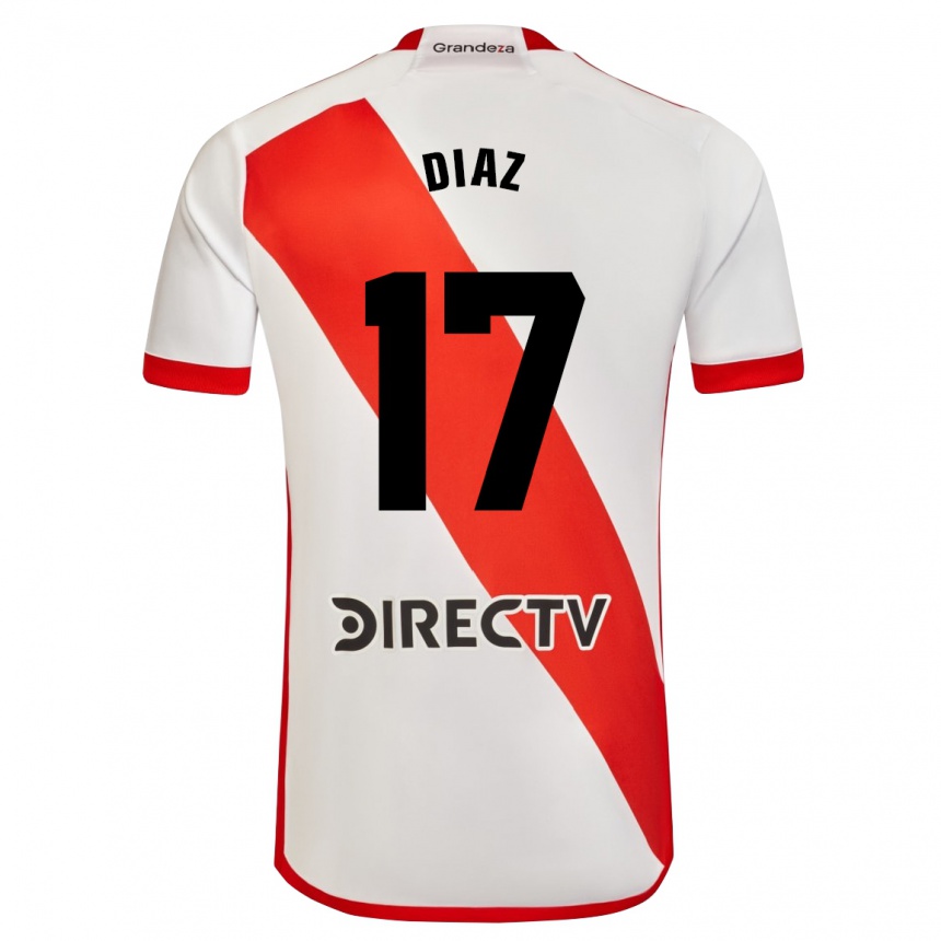 Niño Fútbol Camiseta Paulo Díaz #17 Blanco Rojo 1ª Equipación 2024/25 Argentina