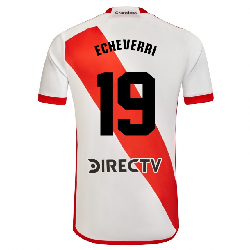 Niño Fútbol Camiseta Claudio Echeverri #19 Blanco Rojo 1ª Equipación 2024/25 Argentina