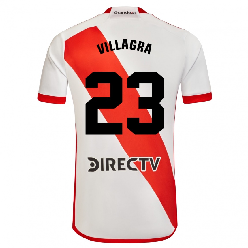 Niño Fútbol Camiseta Rodrigo Villagra #23 Blanco Rojo 1ª Equipación 2024/25 Argentina