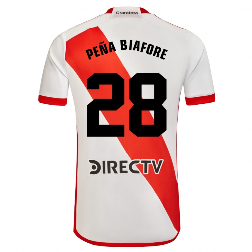 Niño Fútbol Camiseta Felipe Peña Biafore #28 Blanco Rojo 1ª Equipación 2024/25 Argentina