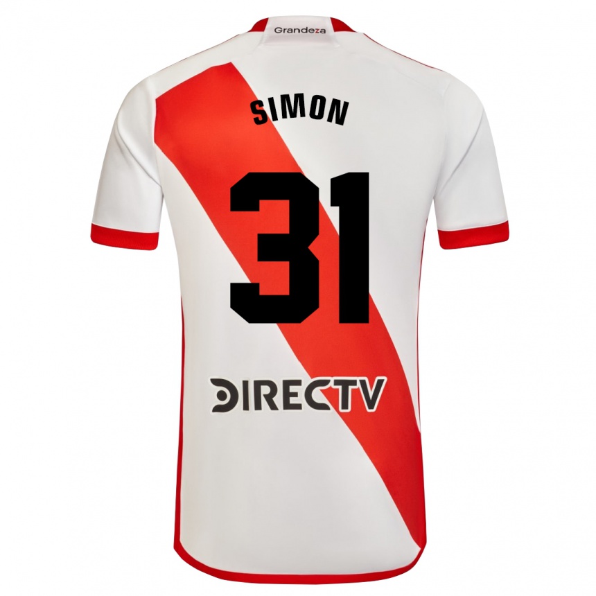 Niño Fútbol Camiseta Santiago Simón #31 Blanco Rojo 1ª Equipación 2024/25 Argentina