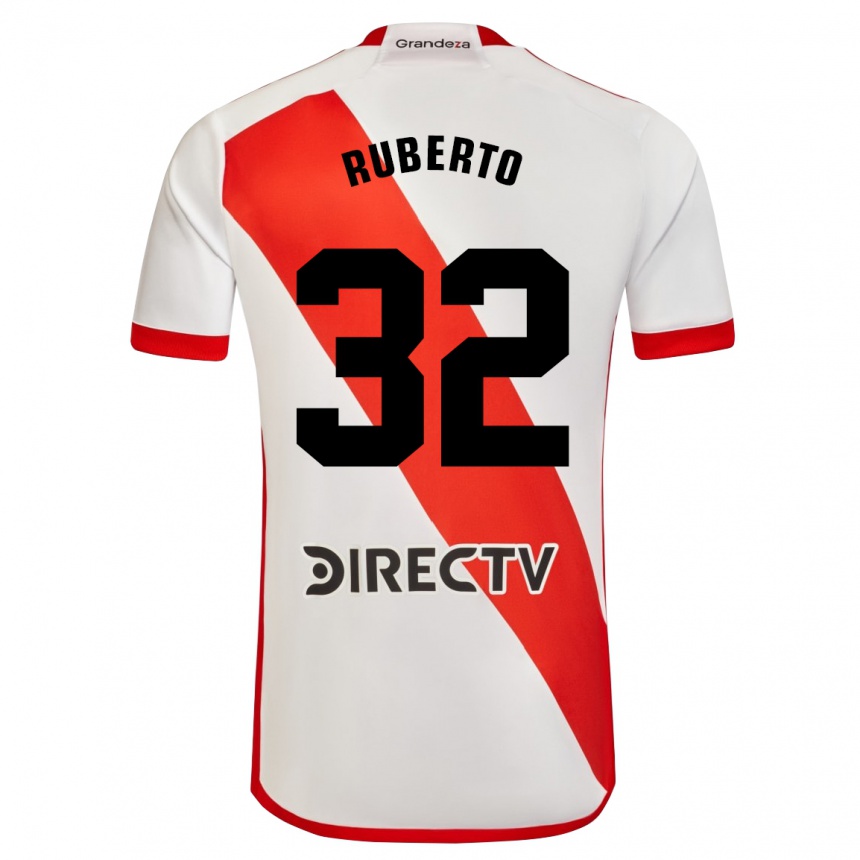 Niño Fútbol Camiseta Agustín Ruberto #32 Blanco Rojo 1ª Equipación 2024/25 Argentina