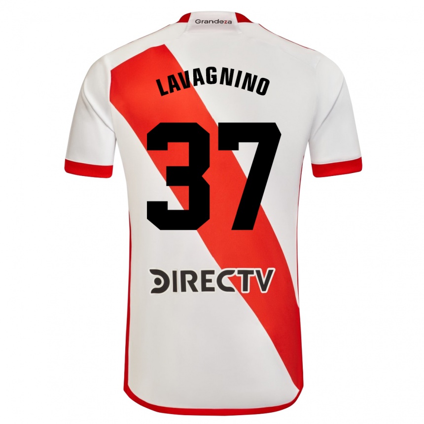 Niño Fútbol Camiseta Lucas Lavagnino #37 Blanco Rojo 1ª Equipación 2024/25 Argentina