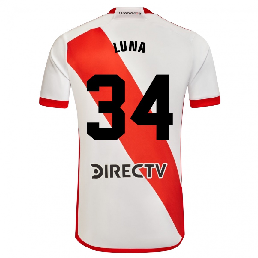 Niño Fútbol Camiseta Jonás Luna #34 Blanco Rojo 1ª Equipación 2024/25 Argentina