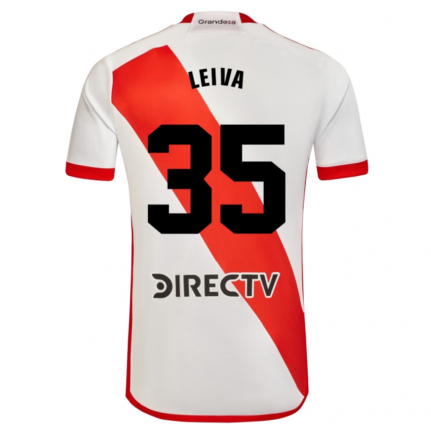 Niño Fútbol Camiseta Tobías Leiva #35 Blanco Rojo 1ª Equipación 2024/25 Argentina