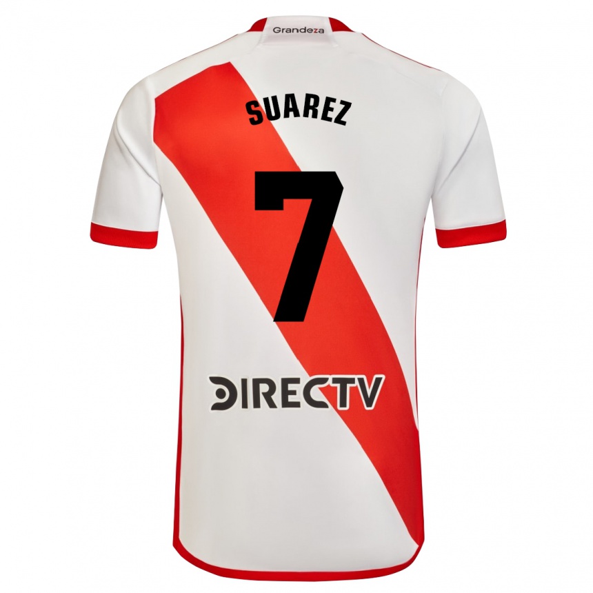 Niño Fútbol Camiseta Matías Suárez #7 Blanco Rojo 1ª Equipación 2024/25 Argentina