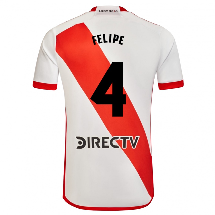 Niño Fútbol Camiseta Carina Felipe Silva #4 Blanco Rojo 1ª Equipación 2024/25 Argentina