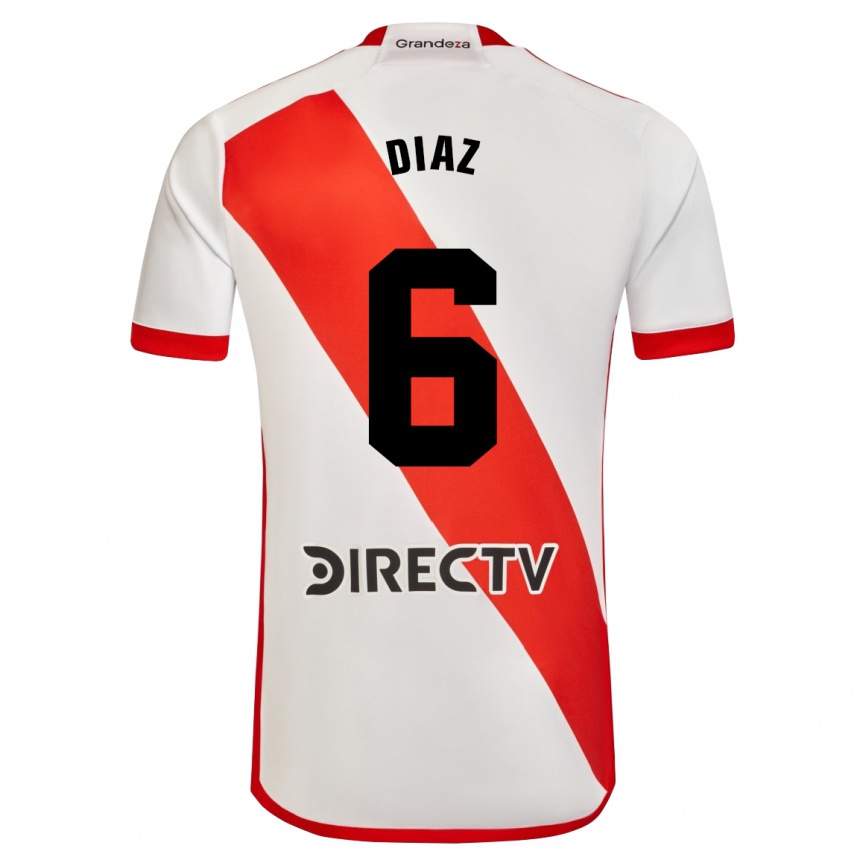 Niño Fútbol Camiseta Milagros Díaz #6 Blanco Rojo 1ª Equipación 2024/25 Argentina