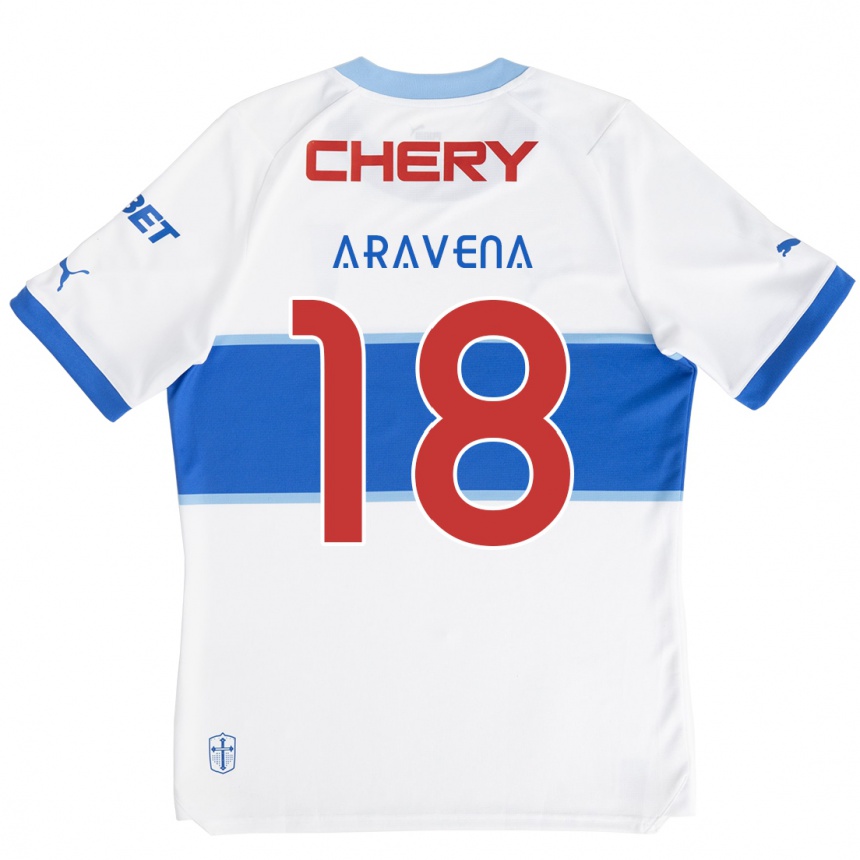 Niño Fútbol Camiseta Alexander Aravena #18 Blanco Azul 1ª Equipación 2024/25 Argentina