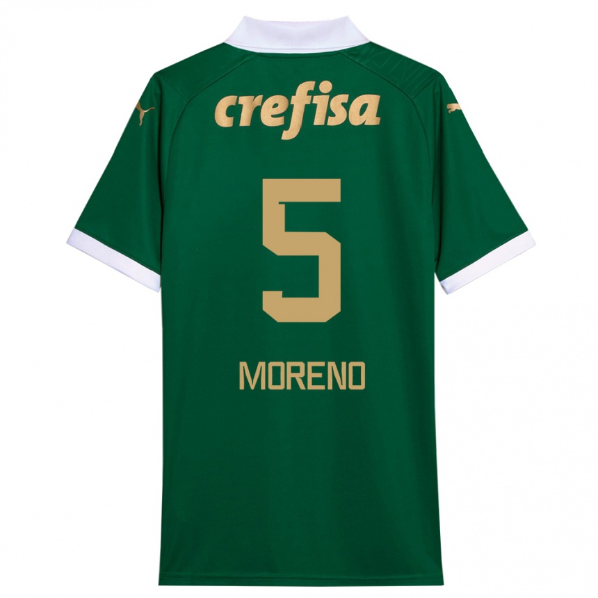 Niño Fútbol Camiseta Aníbal Moreno #5 Verde Blanco 1ª Equipación 2024/25 Argentina