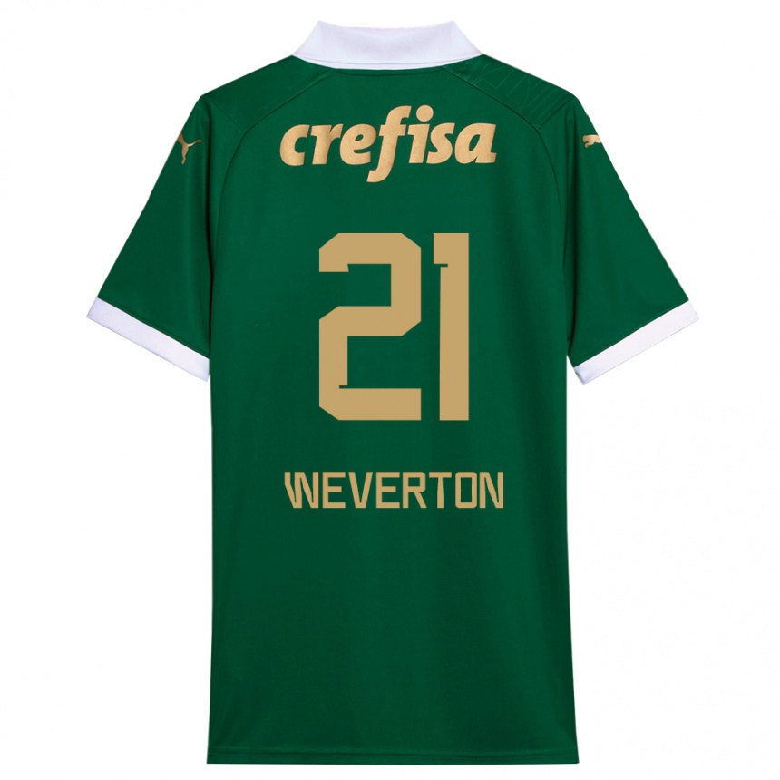 Niño Fútbol Camiseta Weverton #21 Verde Blanco 1ª Equipación 2024/25 Argentina