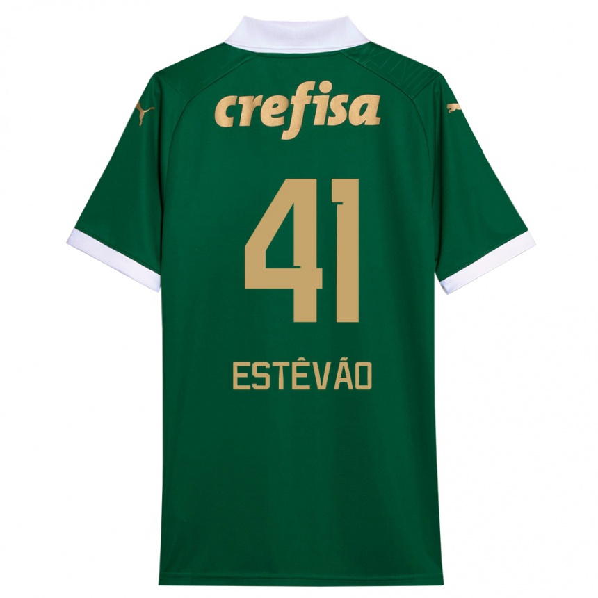 Niño Fútbol Camiseta Estêvão #41 Verde Blanco 1ª Equipación 2024/25 Argentina